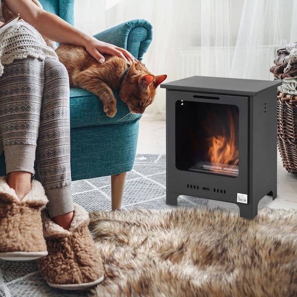 ToolCat 15.75 in. Freestanding Ethanol Fireplace Direct Vent, Alcohol Stove with 0.25 Gal Tank Capacity, Flame Snuffer in Black