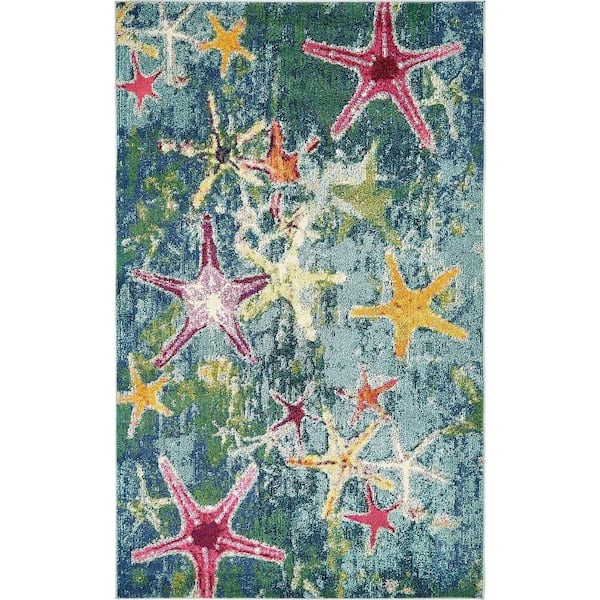 Positano Seashore Navy Blue 5' 0 x 8' 0 Area Rug