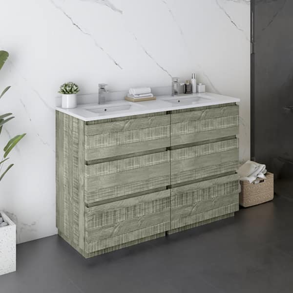 Fresca Formosa 48 in. Double Sink Freestanding Sage Gray Bath Vanity with White Quartz Top and Undermount Ceramic Sink