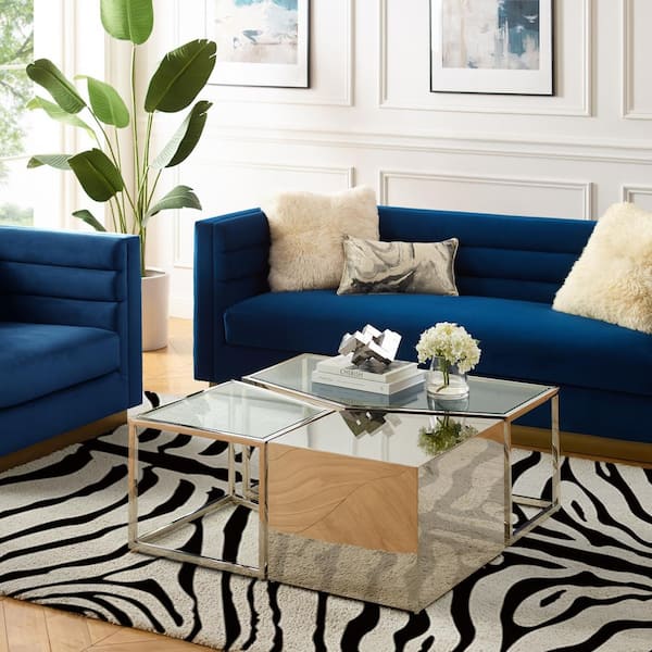 Inspired Home Honesti 37.4 in. Chrome Square Glass Coffee Table
