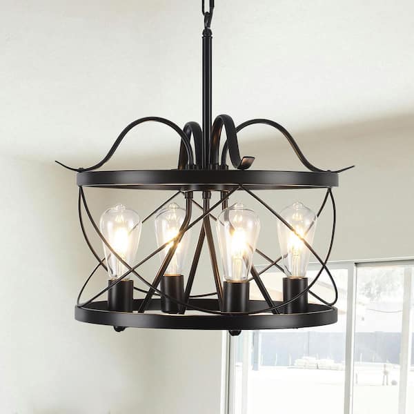 ZSMIHDOH 4-Light Industrial Matte Black Cage Chandelier