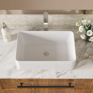 24 in. x 14 in. White Ceramic Rectangular Bathroom Above Counter Vessel Sink