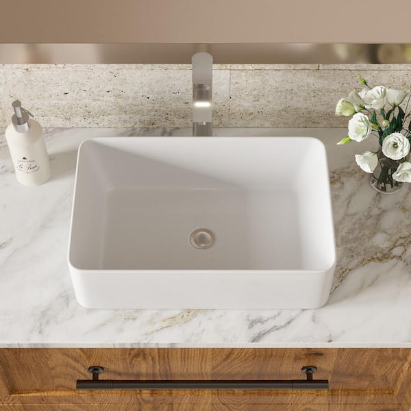 EPOWP 24 in. x 14 in. White Ceramic Rectangular Bathroom Above Counter Vessel Sink