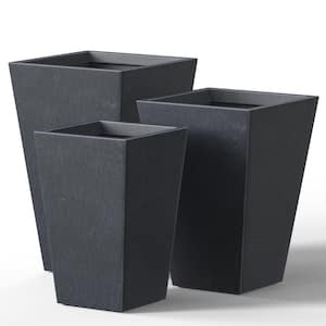 Modern 24.5in., 18.5in., 16in. High Large Tall Tapered Square Granite Gray Outdoor Cement Planter Plant Pots Set of 3