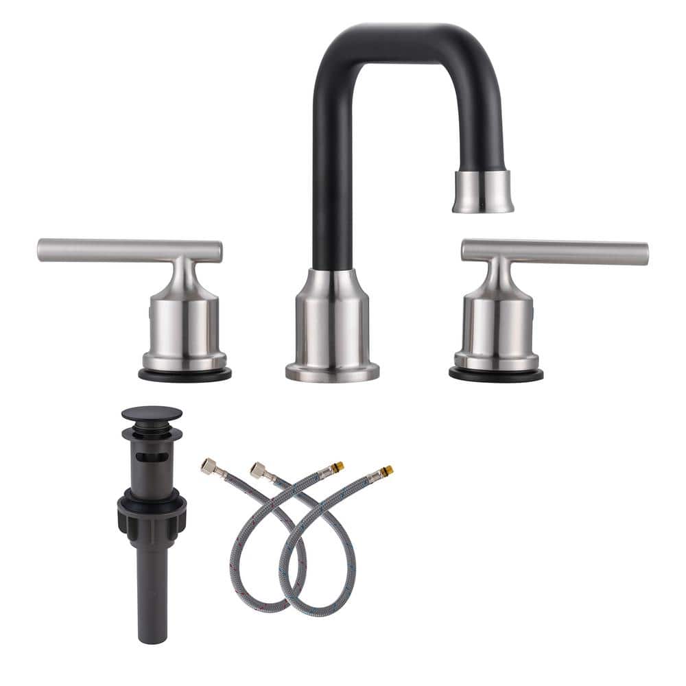 8 in. Widespread 3 Hole Lead-Free Double Handle Bathroom Faucet with Pop-up Drain and Supply Lines in Nickel and Black price history on PriceWatchPro