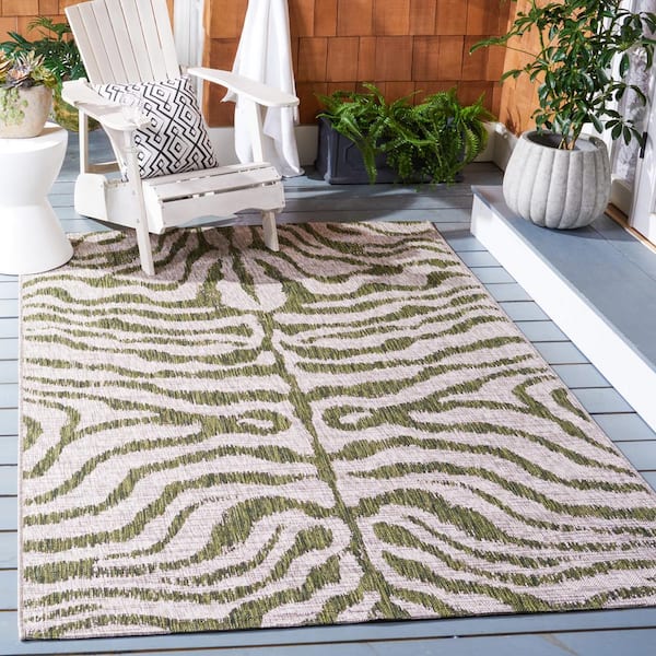 Courtyard Gray/Green 9 ft. x 12 ft. Zebra Indoor/Outdoor Area Rug