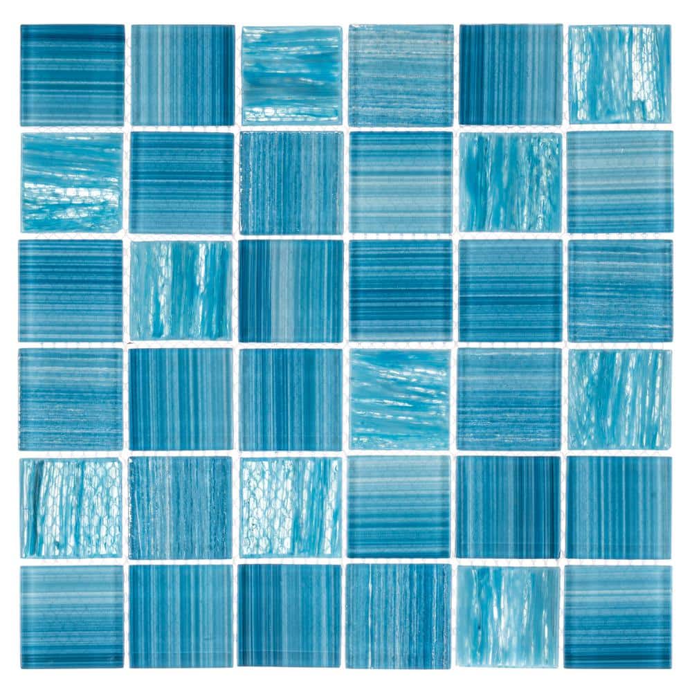 Oceanic Haitian Square 12 in. x 12 in. Glossy Treasure Blue Glass Mosaic Ti