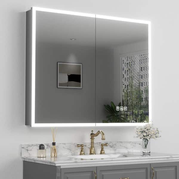 40 in. W x 32 in. H Rectangular Aluminum Dynamic Flow Lighting Surface/Recessed Mount Medicine Cabinet with Mirror