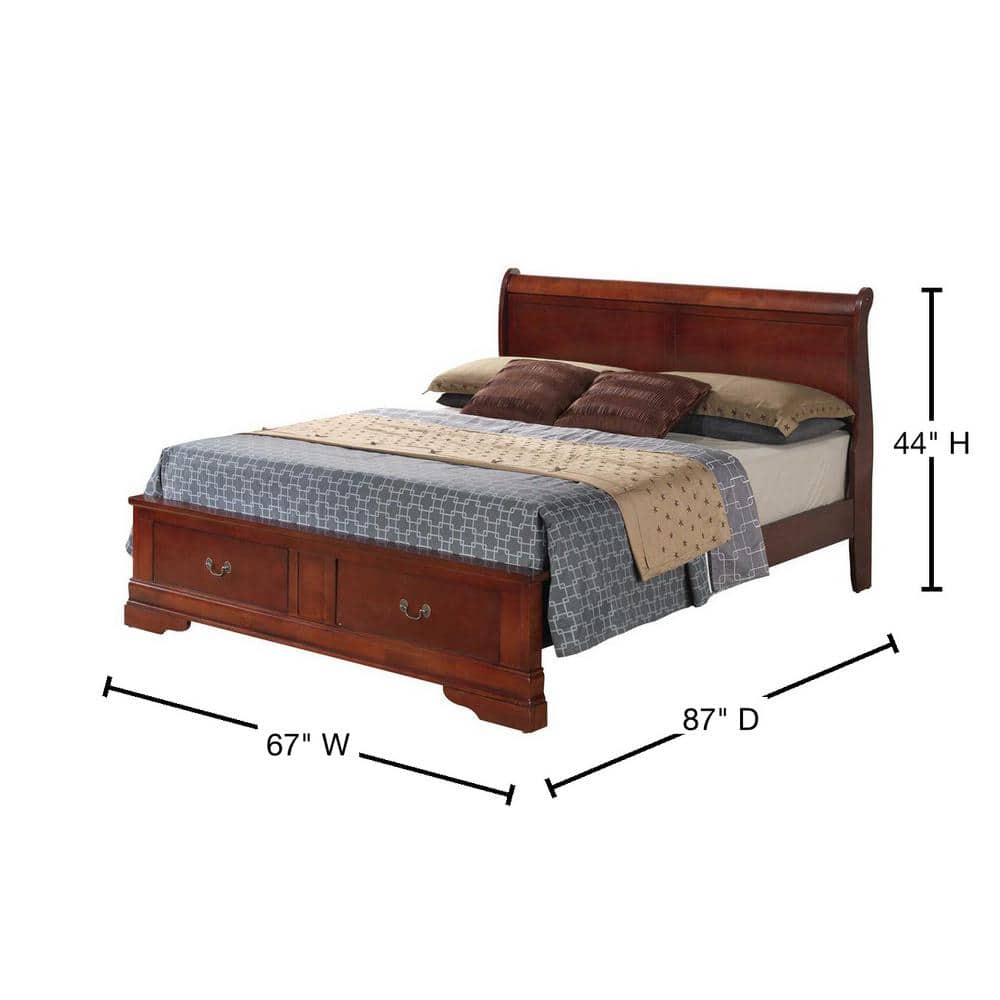 Cherry Wood Queen Platform Storage Bed with Headboard