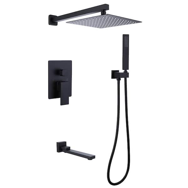 BWE Single-Handle 3-Spray Square High Pressure Tub and Shower Faucet in Matte Black (Valve Included)