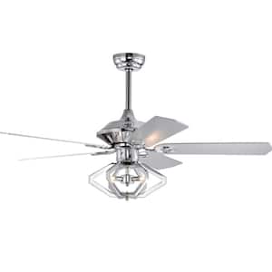 52 in. Indoor Chrome Ceiling Fan with Hexagram Lampshade, 2-Color-Option Blades and Remote Included