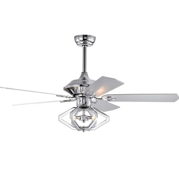 HKMGT 52 in. Indoor Chrome Ceiling Fan with Hexagram Lampshade, 2-Color-Option Blades and Remote Included