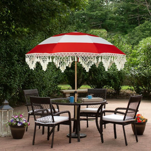 cantilever patio umbrella 8 foot Clihome 8 x 8 ft. Solar Offset Cantilever Patio Umbrella in Gray with 32 LED Lights, 360 Rotation, Sandbag Base Included