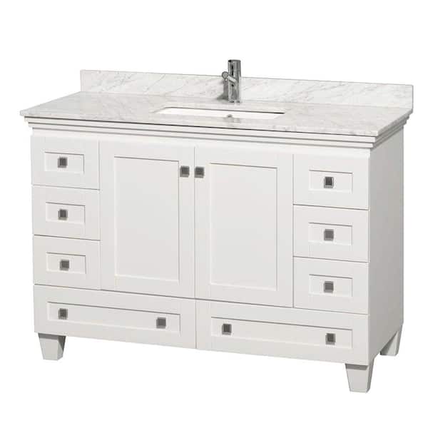 Wyndham Collection Acclaim 48 in. Vanity in White with Marble Vanity Top in Carrara White and Square Sink