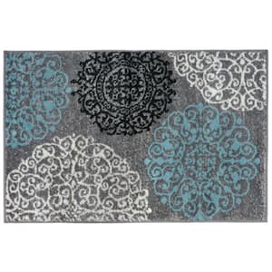Contemporary Floral Gray 2 ft. x 3 ft. Indoor Area Rug