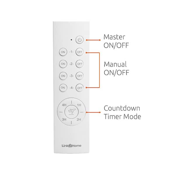 Link2Home Wireless Remote Control Outlet Light Switch, 100 ft range,  Unlimited Connections. Compact Side Plug. Switch ON/OFF Household  Appliances. FCC CSA Certified, White (3 Outlets, 1 Remote). 
