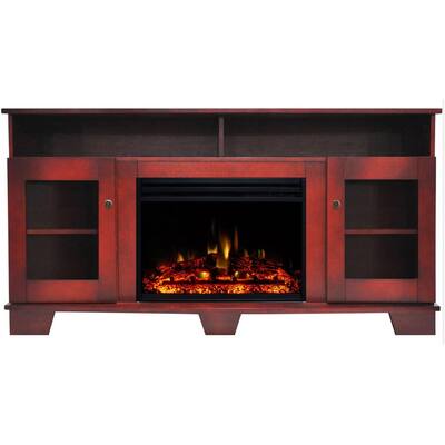 Savona 59 in. Electric Fireplace Heater TV Stand in Cherry with Enhanced Log Display and Remote