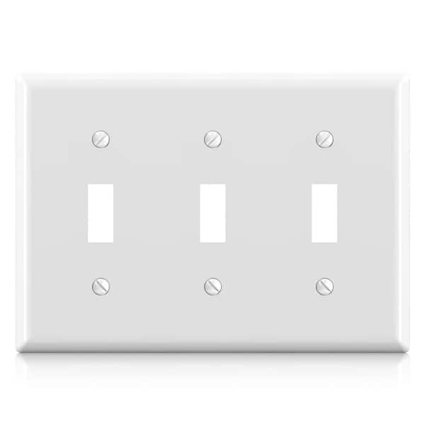 1-Pack Standard Size 3-Gang / 1-Toggle / 1-Duplex White Plastic Wall Plate - Smooth Finish, Polycarbonate, UL Listed