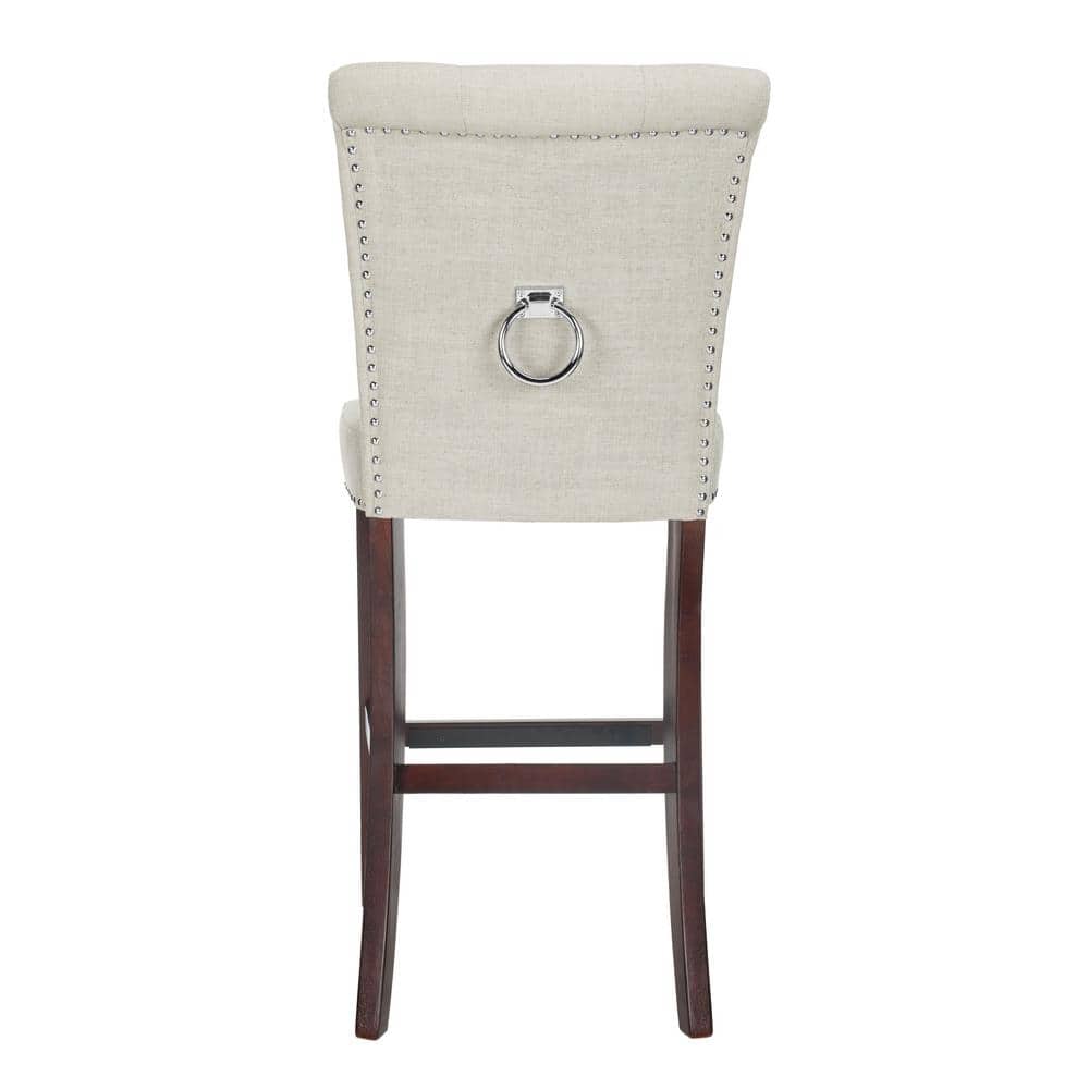 Transitional Taylor Light Grey Linen & Wood Bar Stool, 45"