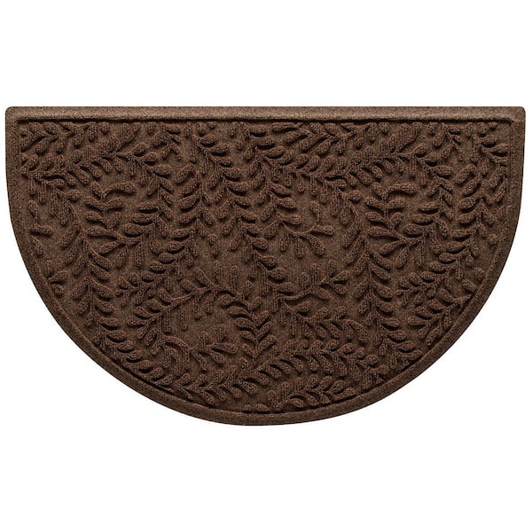 Waterhog Boxwood Dark Brown 24 in. x 39 in. Half Round PET Polyester Indoor Outdoor Doormat