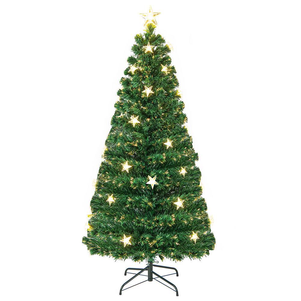 ANGELES HOME 5 ft. Green Prelit Fiber Optic Christmas Tree with Warm White Lights,Metal Base