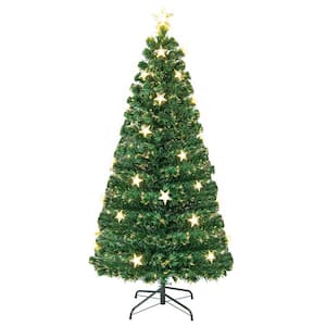5 ft. Green Prelit Fiber Optic Christmas Tree with Warm White Lights,Metal Base