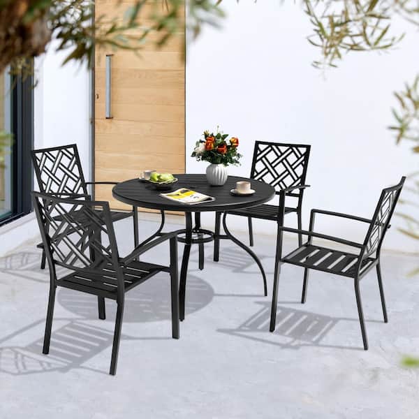 5 pcs patio dining chair set with umbrella hole SERWALL HDPE w/Umbrella Table & 4 Chairs, Gray The ELPOSUN patio dining sets provide a wonderful gathering time with friends and family in your garden 5 Pieces Patio Wicker Dining