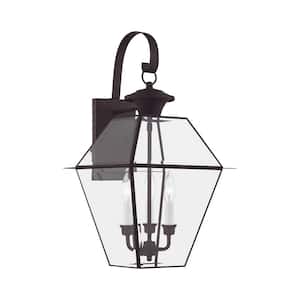 Ainsworth 22.5 in. 3-Light Bronze Outdoor Hardwired Wall Lantern Sconce with No Bulbs Included
