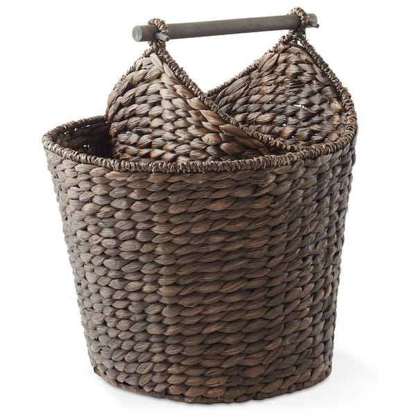 Casafield Brown Espresso 14.5 in. x 16 in. Wicker Hyacinth Decorative Basket for Toilet Paper Storage with Magazine Holder