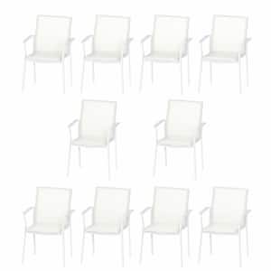 10-Piece Stackable Aluminum Outdoor Dining Chair in White