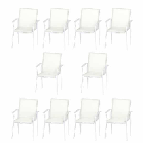DESwan 10-Piece Stackable Aluminum Outdoor Dining Chair in White