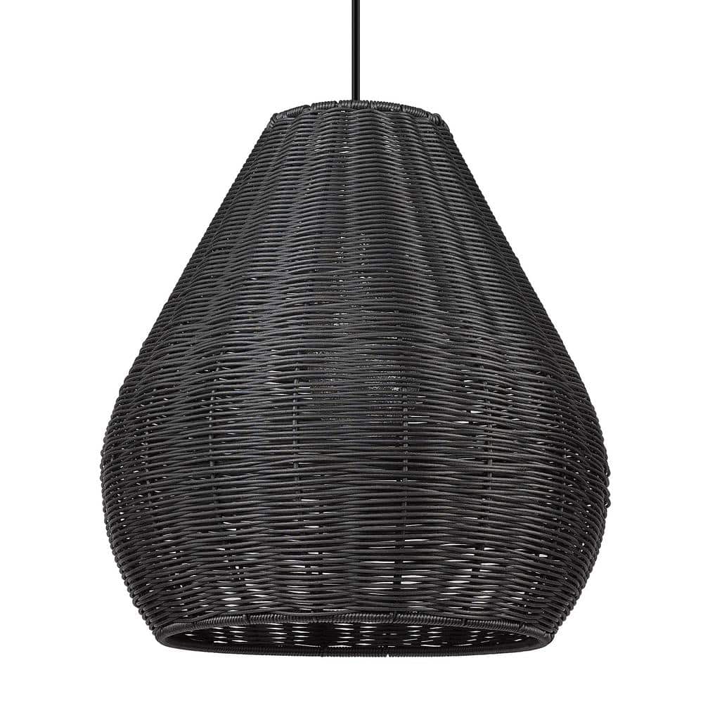 Matte Black Wicker and Glass Outdoor Pendant Light