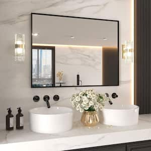 48 in. W. x 32 in. H Rectangular Framed French Cleat Wall Mounted Tempered Glass Bathroom Vanity Mirror in Matte Black