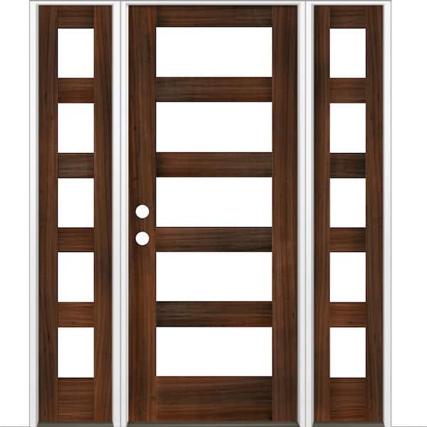 Krosswood Doors 60 in. x 80 in. Modern Hemlock Right-Hand/Inswing Clear Glass Red Mahogany Stain Wood Prehung Front Door with DSL