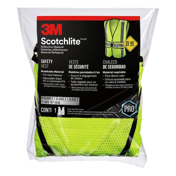 3M High-Visibility Yellow Polyester Reflective Class 2 Construction Reflective Safety Vest