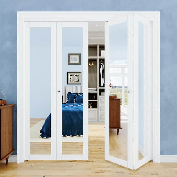 72 in. x 96 in. 1-Lite Mirrored Glass and Solid Core White Finished MDF Close Bi-fold Door with Hardware