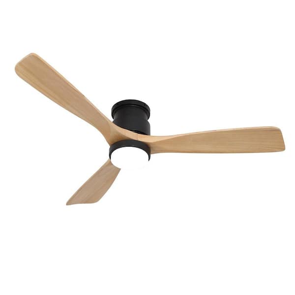 4.33 ft. Modern Indoor Wood Low Profile Flush Mount Ceiling Fan Light with Light Integrated LED Remote Included