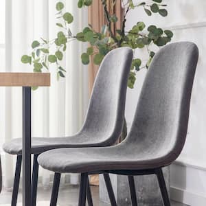 Modern Upholstered Dining Chairs Set of 4 with Soft Suede Fabric Cover Cushion Seat and Black Metal Legs in Dark Gray