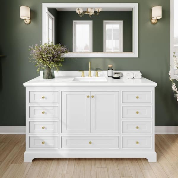 Wyndham Collection Deborah 60 in. W x 22 in. D x 35 in. H Single Bath Vanity in White with White Quartz Top
