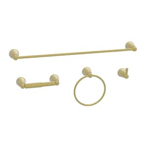 Lisbon 4-Piece Bath Hardware Set with Towel Ring, Toilet Paper Holder, Robe Hook and 24 in. Towel Bar in Matte Gold