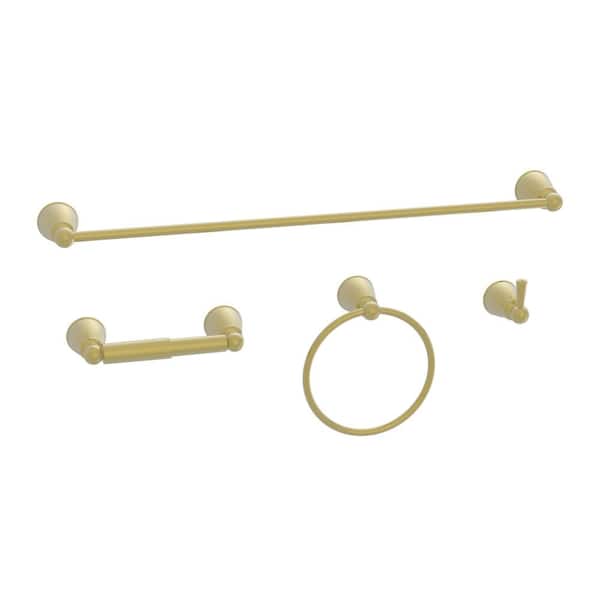 Glacier Bay Lisbon 4-Piece Bath Hardware Set with Towel Ring, Toilet Paper Holder, Robe Hook and 24 in. Towel Bar in Matte Gold
