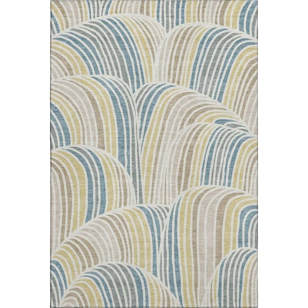 Mayfield Premium Machine Washable Abstract AMF2546 Ivory 3 ft. x 5 ft. Area Rug