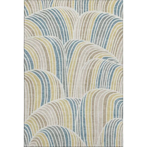 Mayfield Premium Machine Washable Abstract AMF2546 Ivory 5 ft. x 7 ft. 6 in. Area Rug