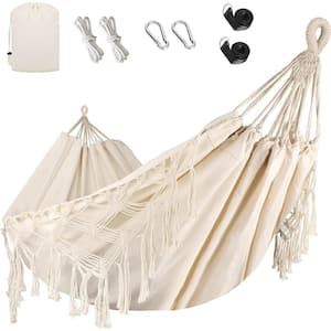 6.6 ft. Portable Heavy Duty Fishtail Knitting Double Hammock with Mounting Straps in Biege