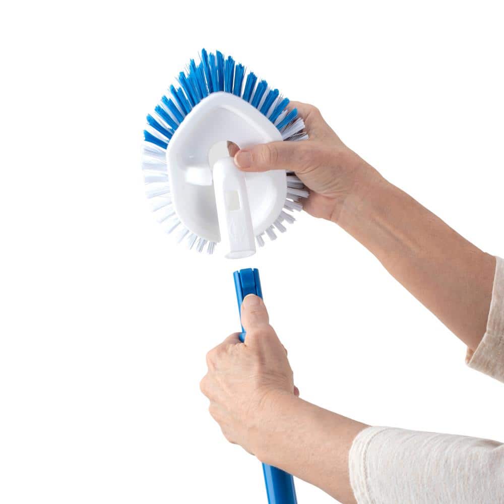 Blue and White Extendable Tub and Tile Brush with Antimicrobial Bristles