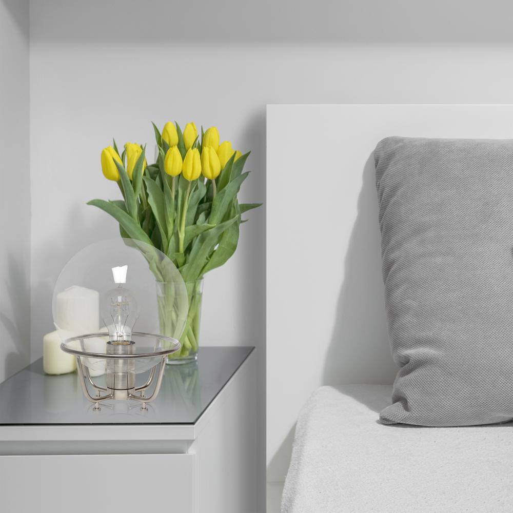 Modern Brushed Nickel Globe Shade Nightstand Lamp
