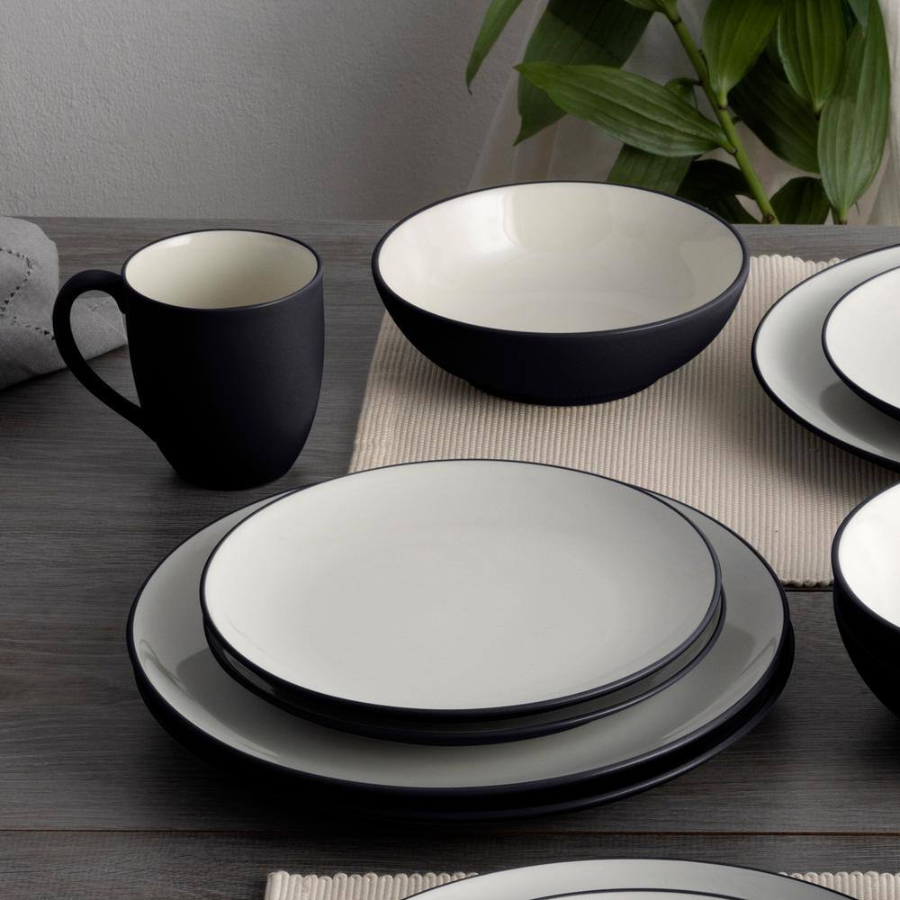 Matte Black and White Ceramic 4-Piece Dinnerware Set