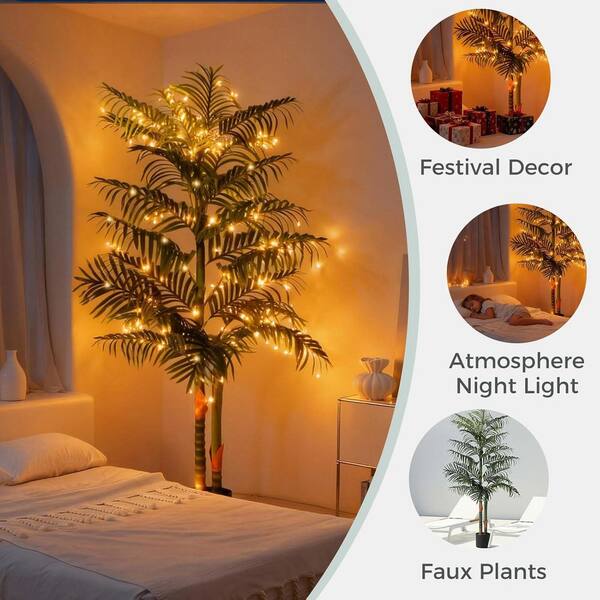 5 ft. Artificial Palm Tree with Planter and Moss, 2-Trunk and