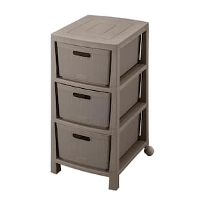 3 Drawer Resin Wheeled Storage Rolling Cart in Mocha