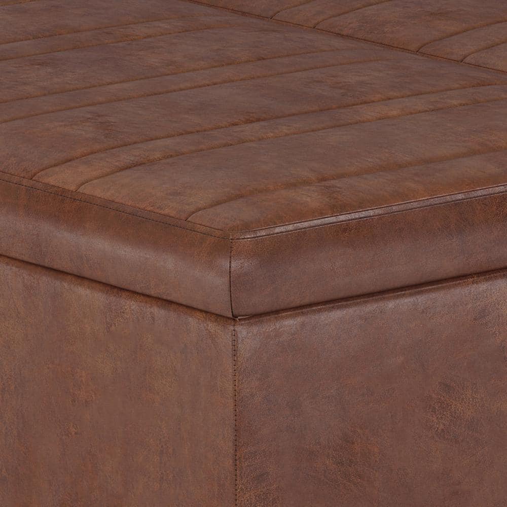 Ellis Distressed Saddle Brown Faux Leather Coffee Table Storage Ottoman